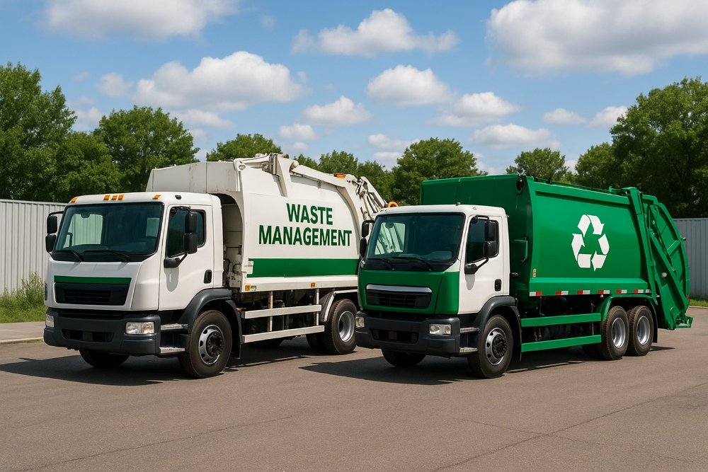 Modern garbage truck in urban environment
